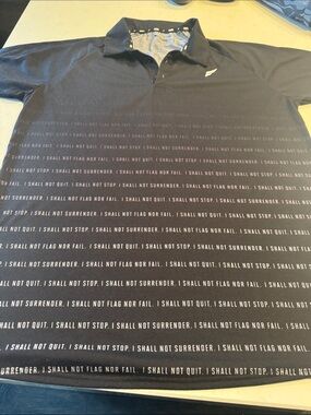 flag nor fail Men's Black Polo with Repeating White Text